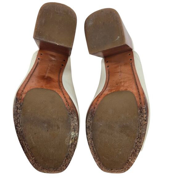 Frye Karissa Heeled Mules Womens 7.5 M Ivory Leather Chunky High Heel Peep Toe - Picture 9 of 14